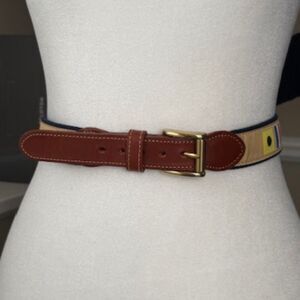 Leather Man Ltd Nautical Signal Flags Belt 44 Brown Leather Brass USA Preppy